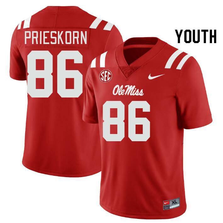 Youth #86 Caden Prieskorn Ole Miss Rebels College Football Jerseys Stitched Sale-Red